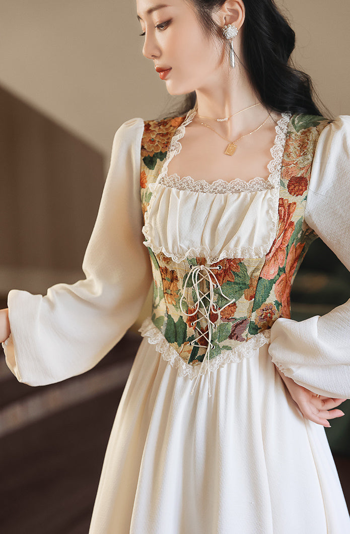 Floral Tapestry Jacquard Corset Dress Maxct