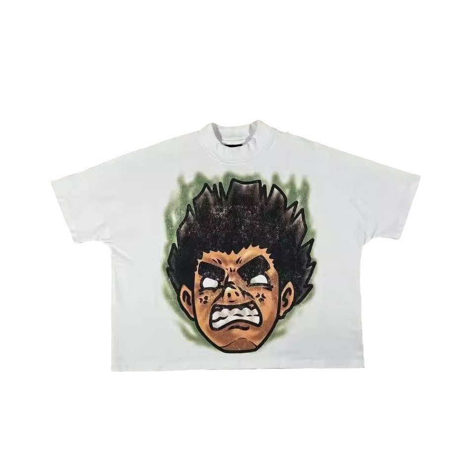 Maxct High Street Retro Cartoon Short-Sleeved Shirt Men's Y2K American Loose Casual Gothic Punk Oversized T-shirt Men's