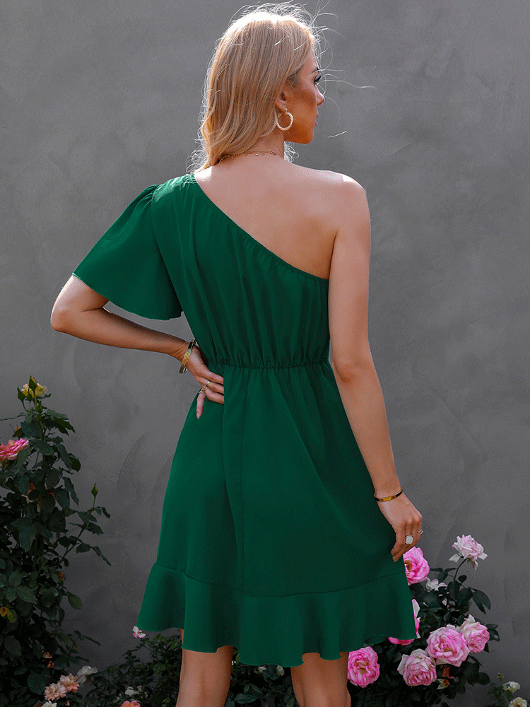 One Shoulder Ruffle Mini Dress Maxct