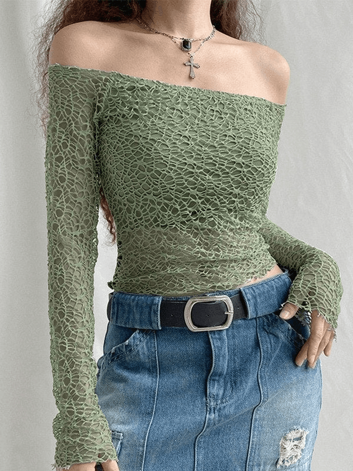 Maxct Off Shoulder Mesh Long Sleeve Blouse