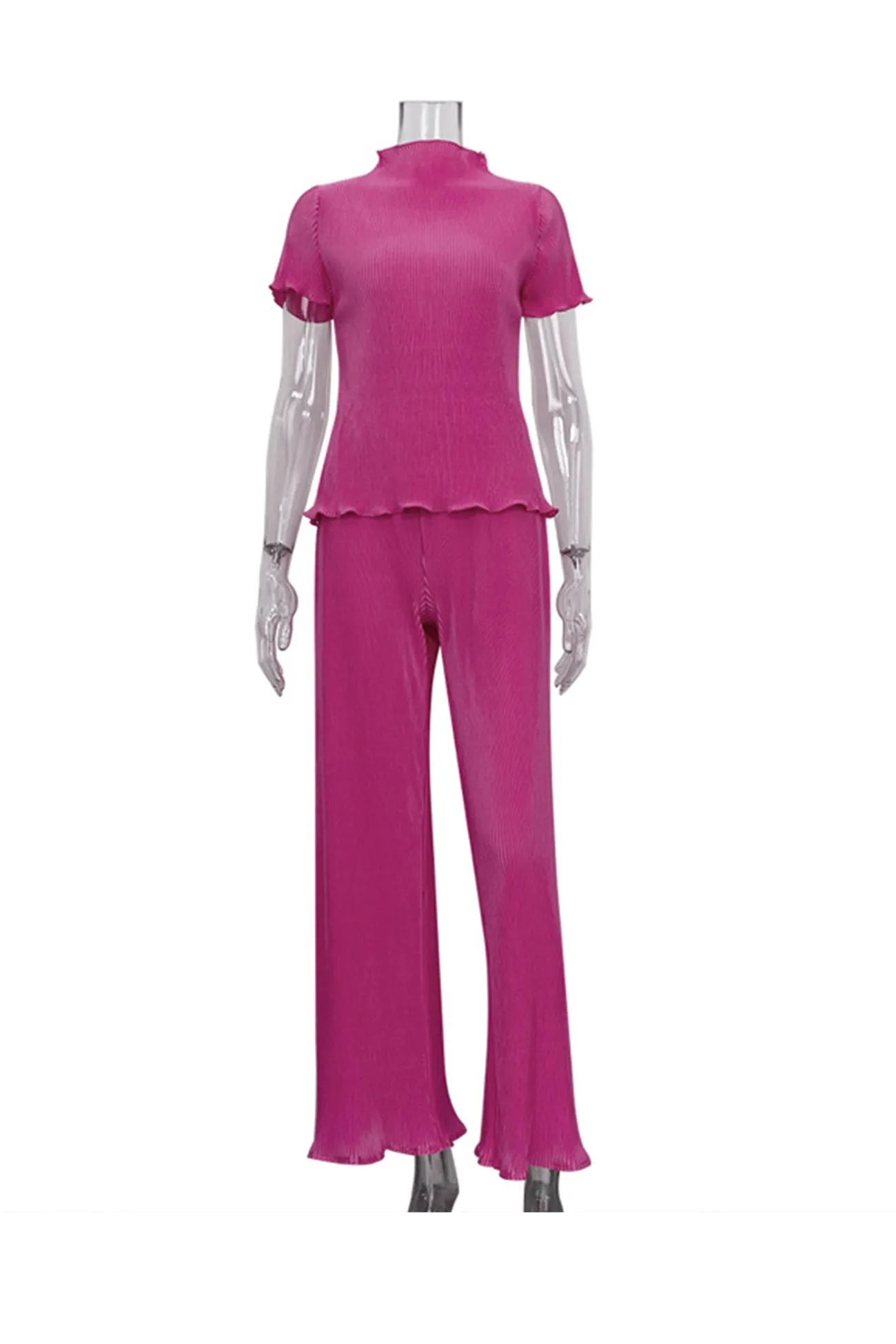 Maxct Pleated Mock Neck Shirt Long Pant Suits