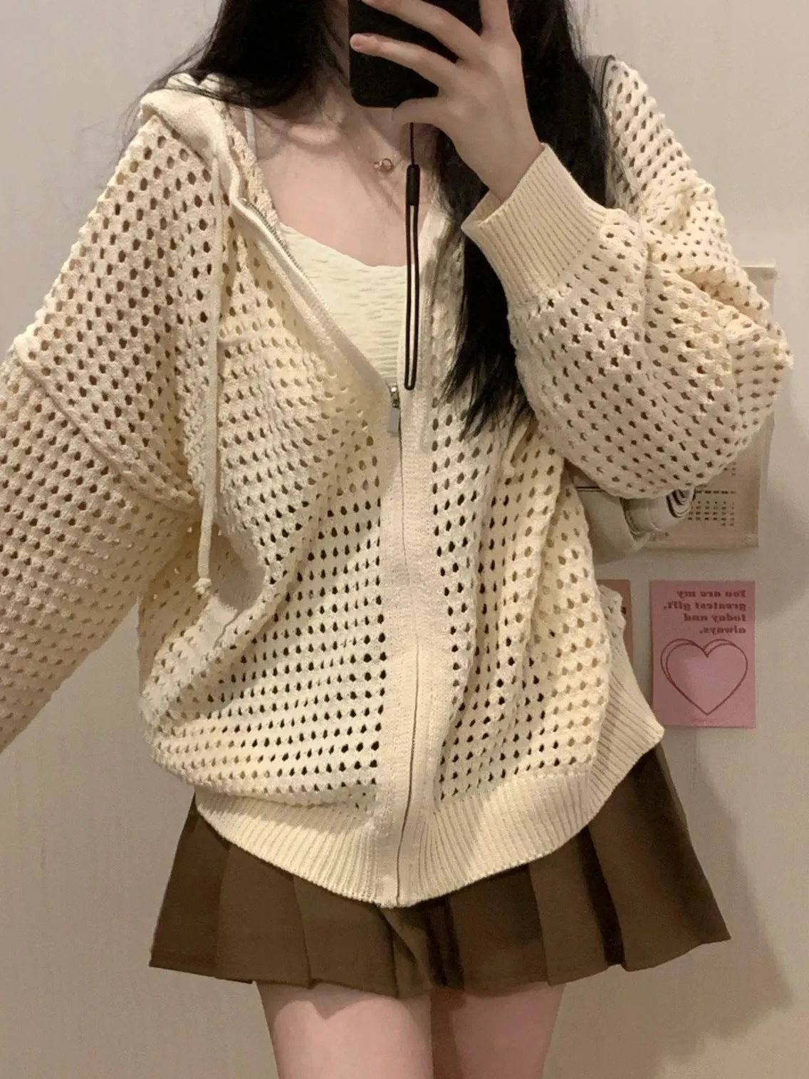 Maxct Knit All Over Cutout Hooded Cardigan