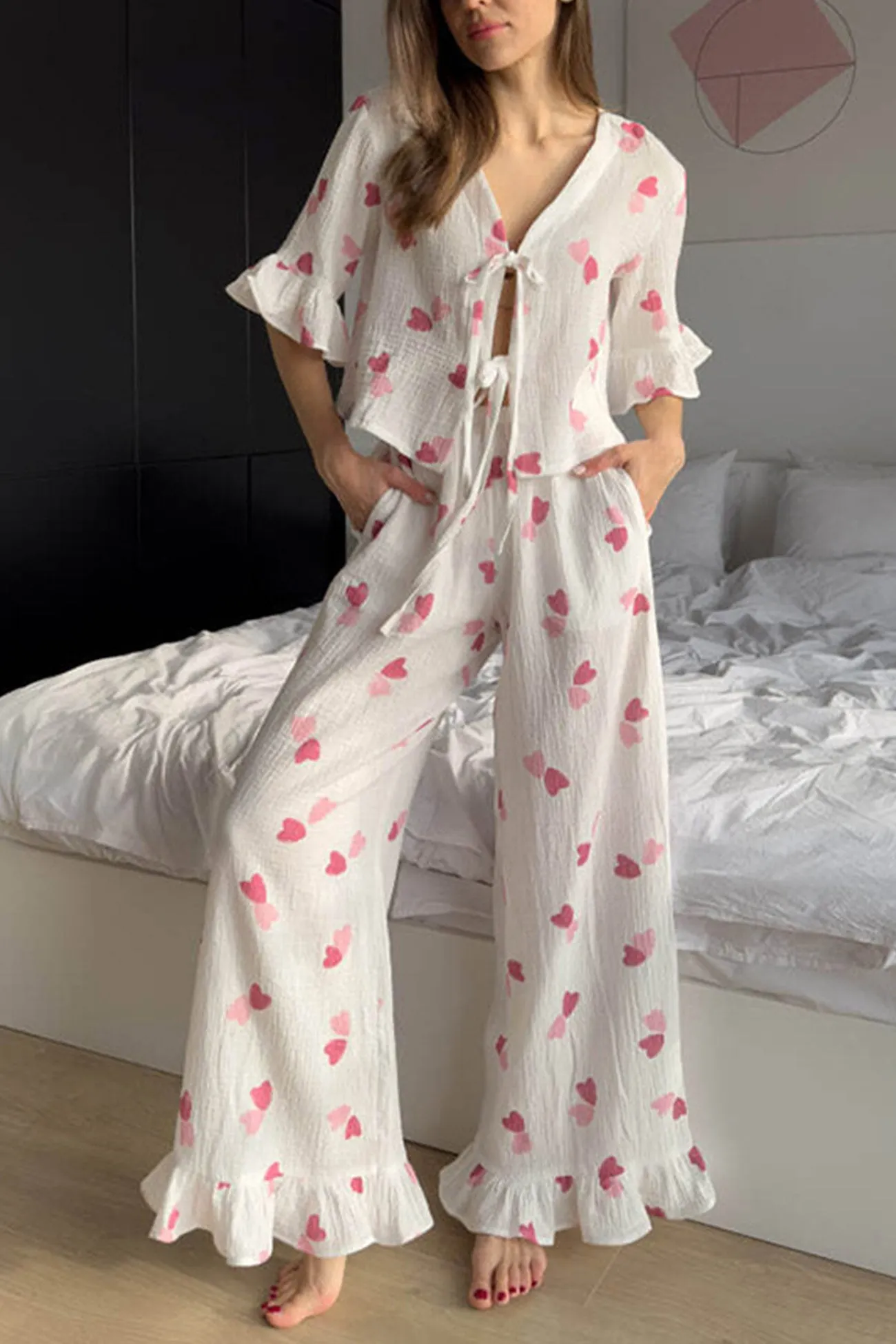 Maxct Printed Ruffle Tie-up Shirt Cotton Suits