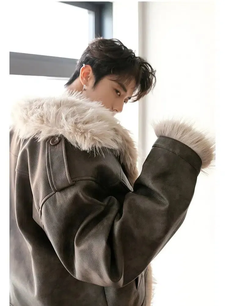 Maxct Unisex Velvet Faux Fur Leather Jacket