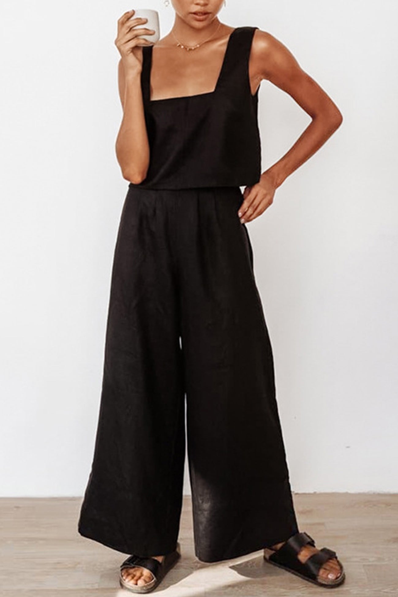Maxct Cotton Square Neck Tank Pants Suits