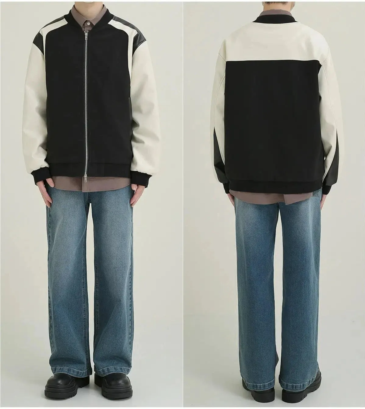 Maxct PU Leather Baseball Collar Jacket