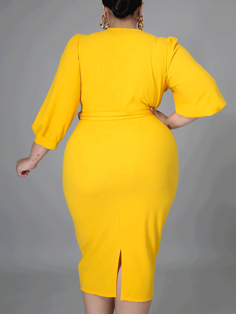Deep V-neck Solid Split Midi Dress Maxct