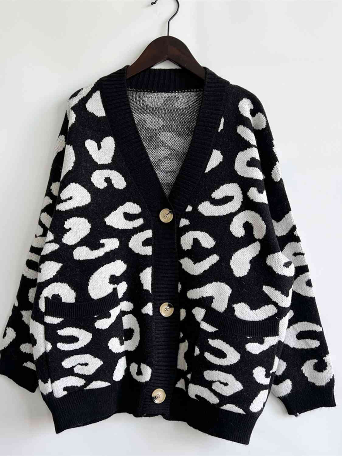 Maxct &Leopard Button Front Cardigan with Pockets