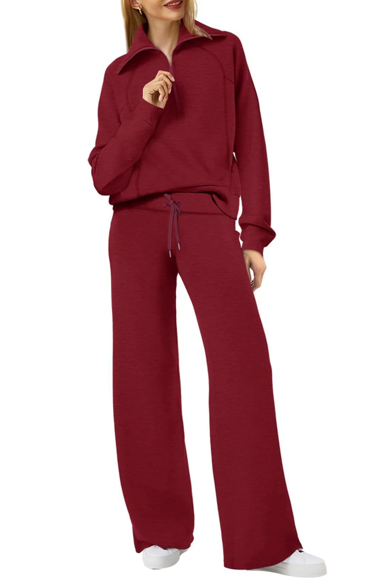Maxct Lapel Zip-up Sweatshirt Wide Leg Long Pants Set