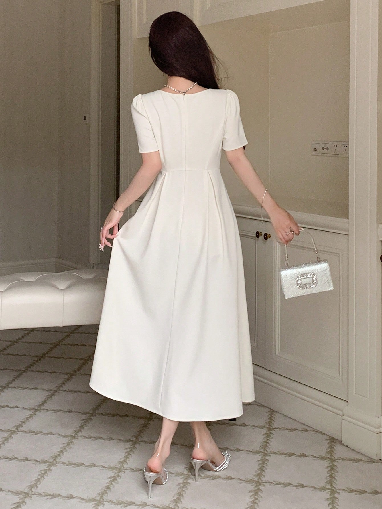 Maxct Women's Solid Color Simple Daily Butterfly Decorated Dress