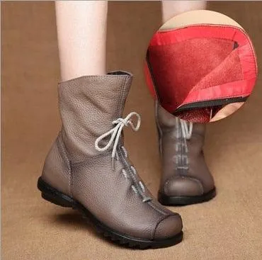 Retro-Style Handmade Black Leather Boots for Women Maxct