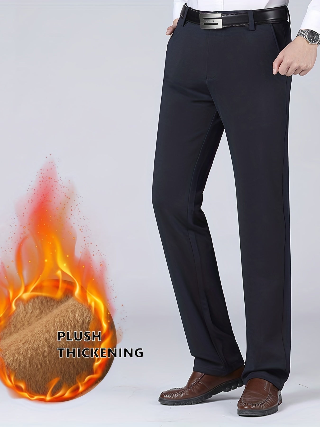 Maxct  Warm Fleece Dress Pants, Men's Formal Stretch Dress Pants For Fall Winter Business