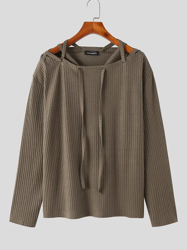 Maxct - Mens Solid Long Sleeve Knotted Knit Sweater