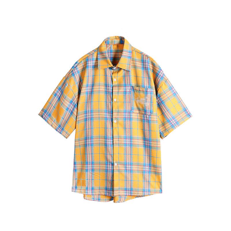 Maxct 90s Streetwear Fashion Retro Contrast Color Plaid Shirt Women's Summer New Letter Embroidered Design Casual Half Sleeve Coat Top