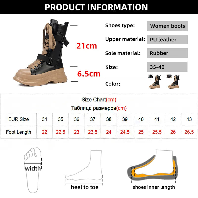Platform Boots PU Leather Mid-Calf Combat for Women Maxct