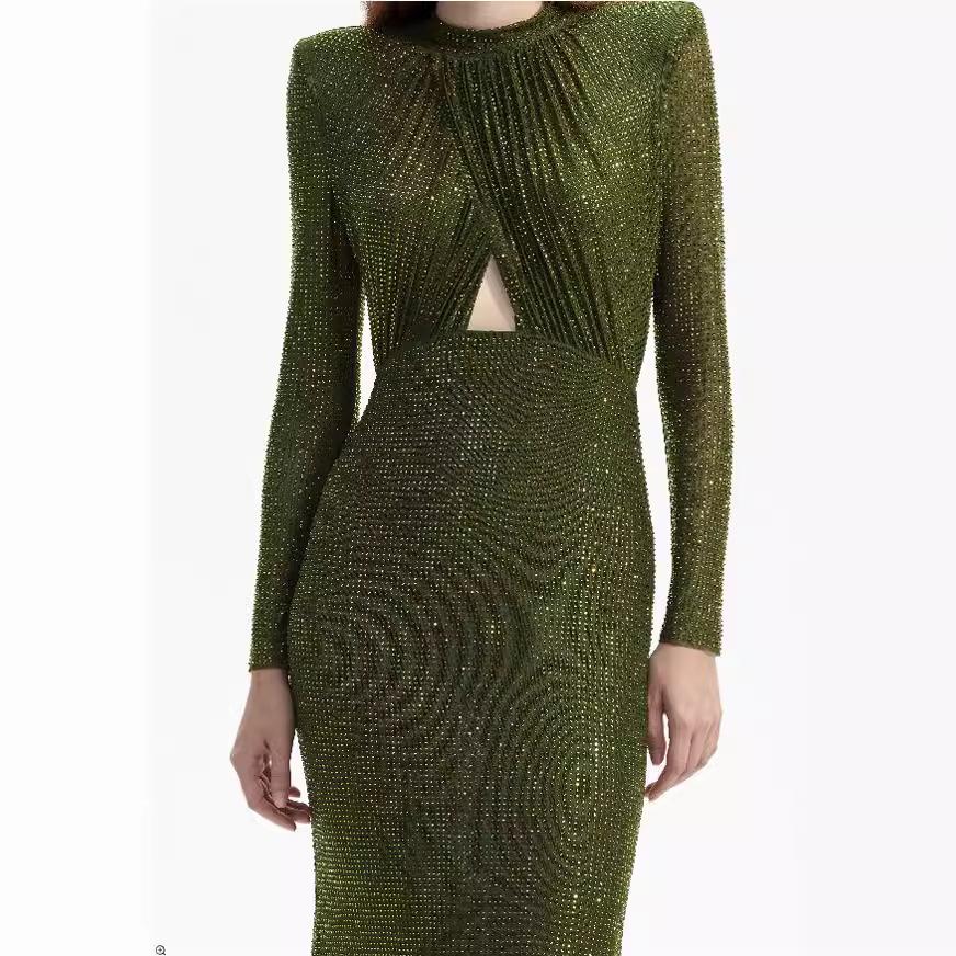 Maxct New Heavy Industry Hot Drilling Dress Women's Folded Bag Hip Long Skirt Long High-end Spring And Summer