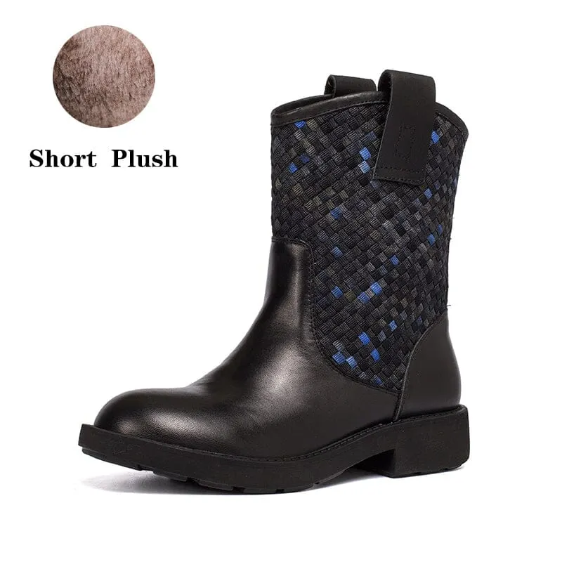 Woven Boots Mid Calf Color Blocking Design Cowgirl Boots Maxct