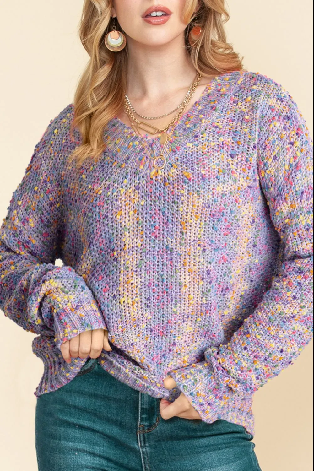 Maxct &Confetti V-Neck Long Sleeve Sweater