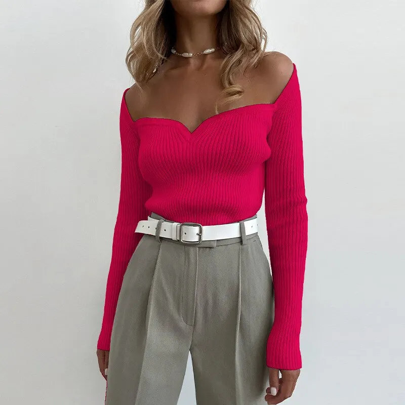 Women's Sweetheart-Neck Ribbed Knit Top