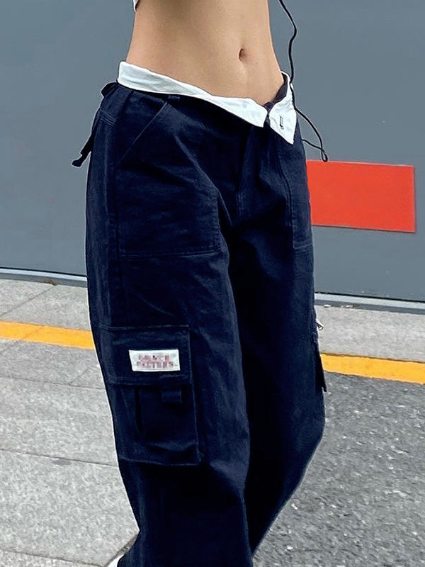 Fold Over Waist Y2K Straight Leg Pants Maxct