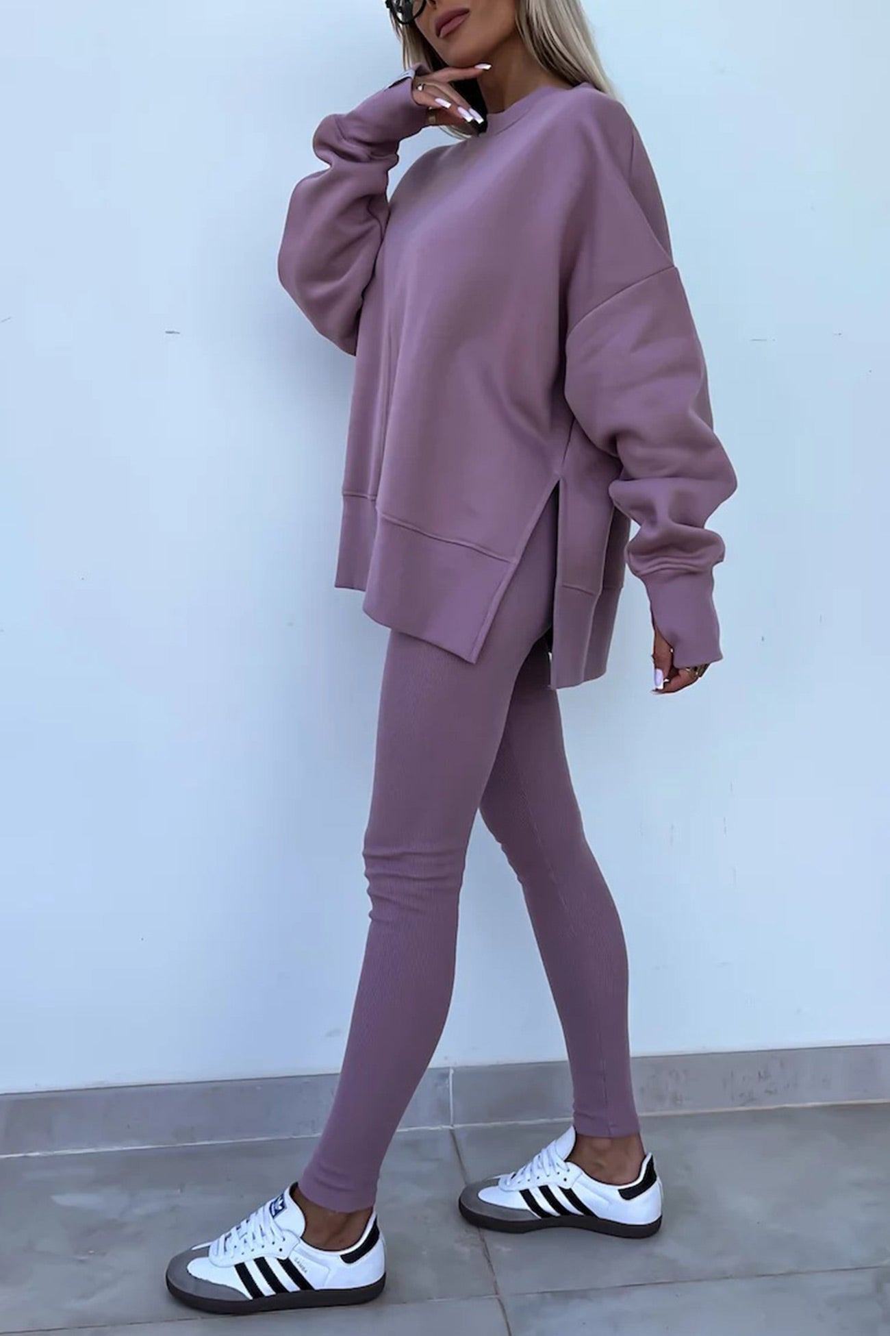 Maxct Crew Neck Slit Sweatshirt Legging Suits