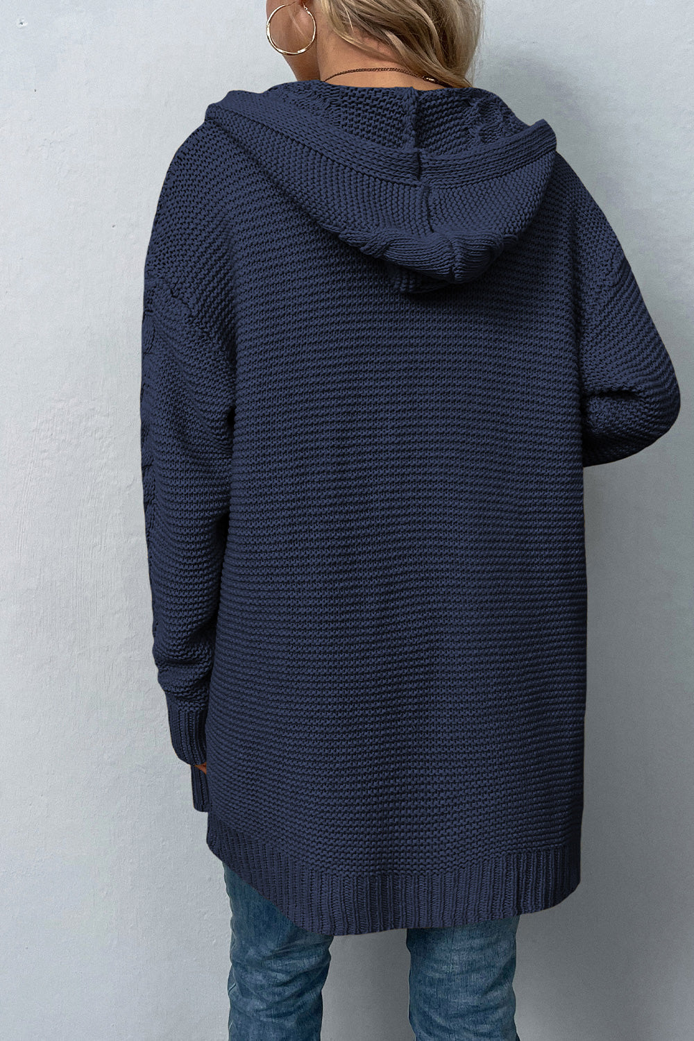 Maxct &Cable-Knit Dropped Shoulder Hooded Cardigan