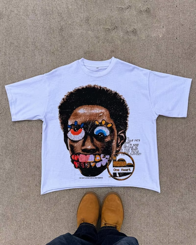 Summer New Gothic Big Head Pattern Printed Oversized T-shirt Men's Y2K Streetwear Hip Hop Loose Harajuku Round Neck Shirt