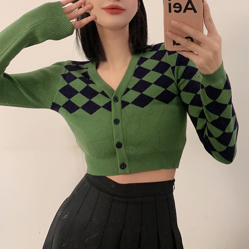 Maxct Vintage Crop Argyle Cardigan