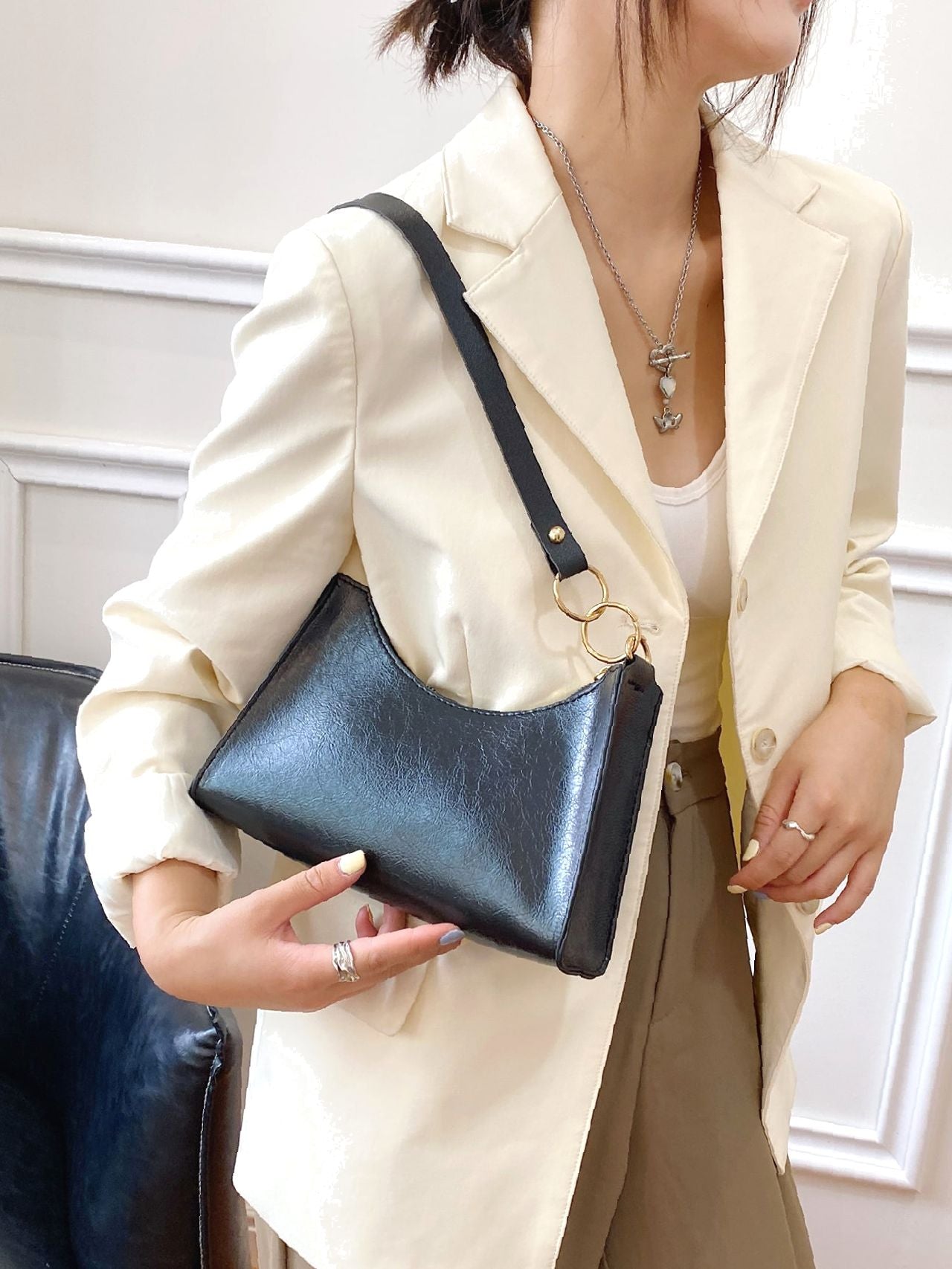Bag For Love - Minimalist Textured Baguette Bag  - Women Maxct Bags