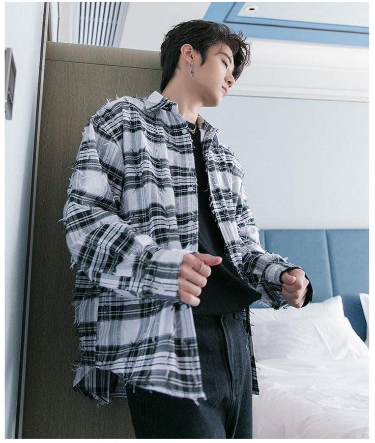 Maxct Fringed Plaid Shirt Jacket
