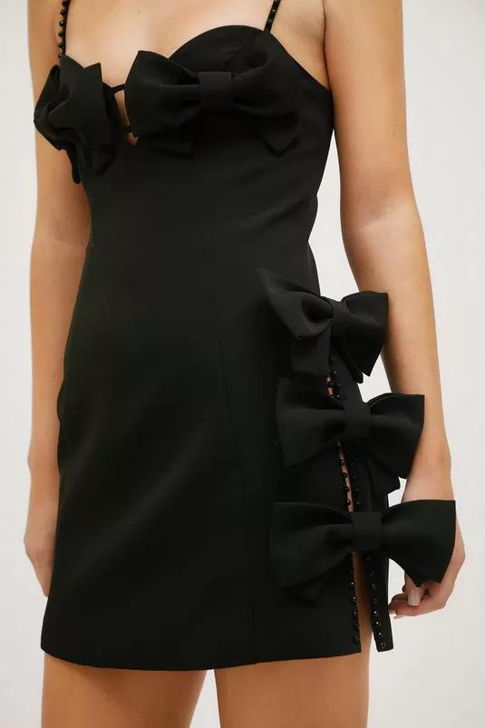 Maxct 2024 New Women's New Black Bow Bandage Dress Women's Birthday Party Dress