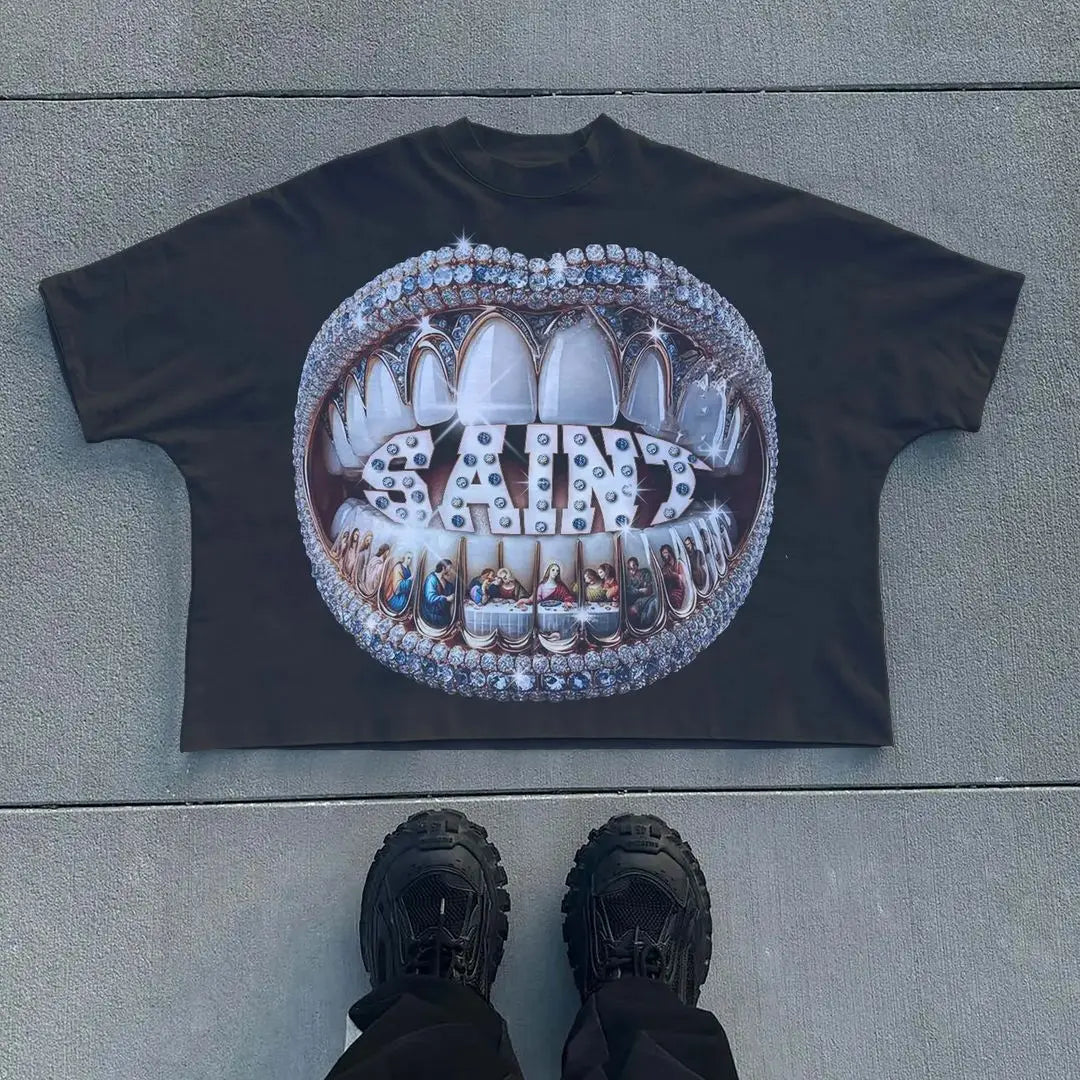 Maxct Oversized T Shirt Summer Men American Retro Y2K Casual Cotton Hip Hop Round Neck Short Sleeve Streetwear Trendy Design Prints