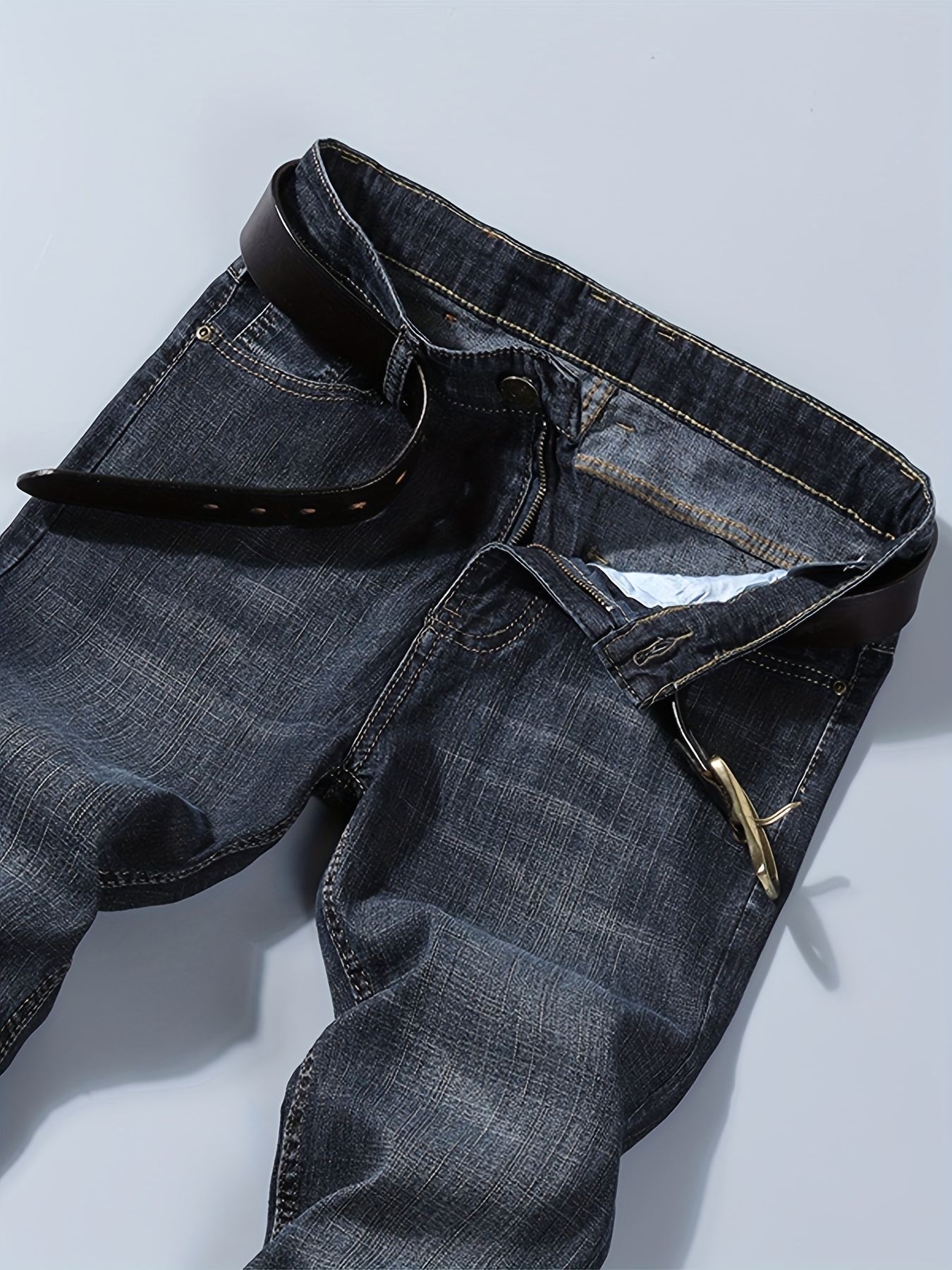 Regular Fit Jeans, Men's Casual Street Style Distressed Medium Stretch Denim Pants For All Seasons