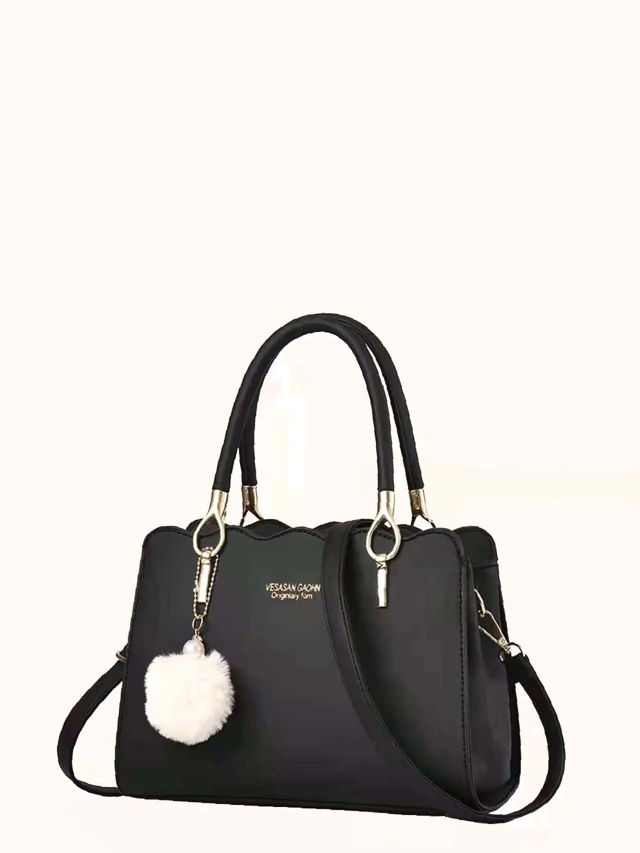 Maxct - Pom Pom Decor Letter Graphic Shoulder Bag - Women Tote Bags