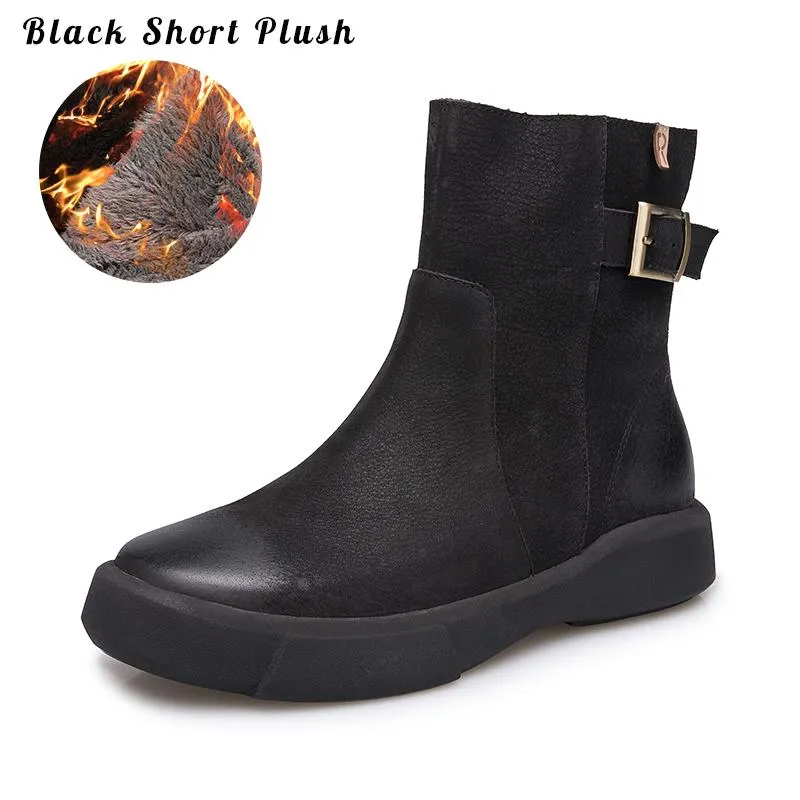 Waxing Ankle Boots Back Buckle Decorate Black/Coffee Maxct