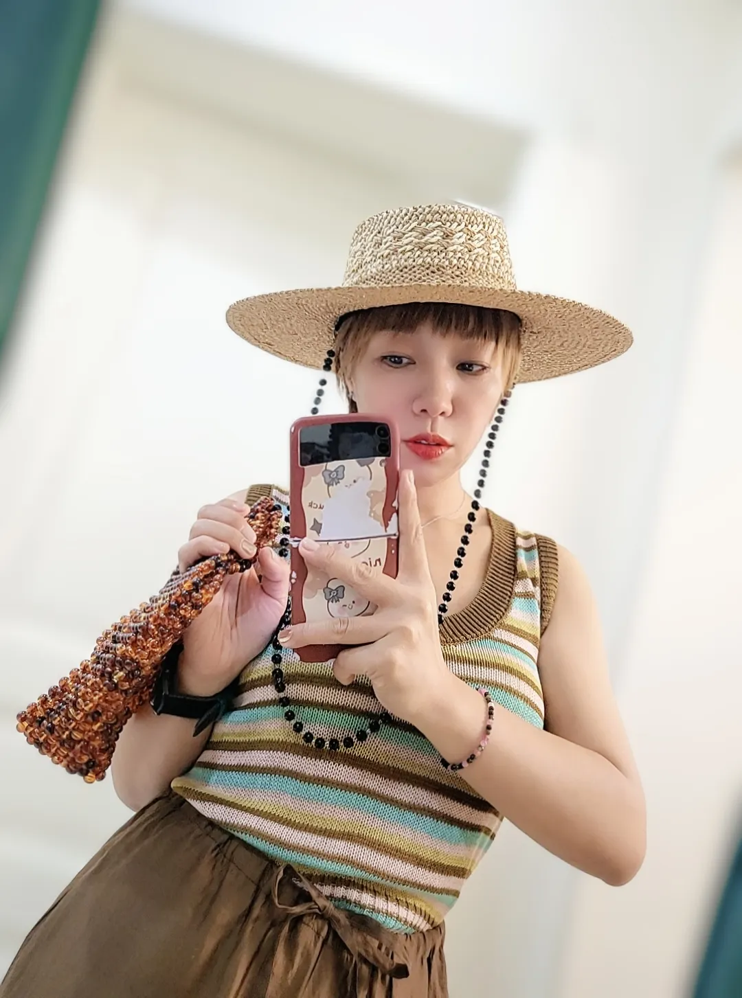 Straw Hat Japanese Style Black Brown Panama Women's Beach Big Brim
