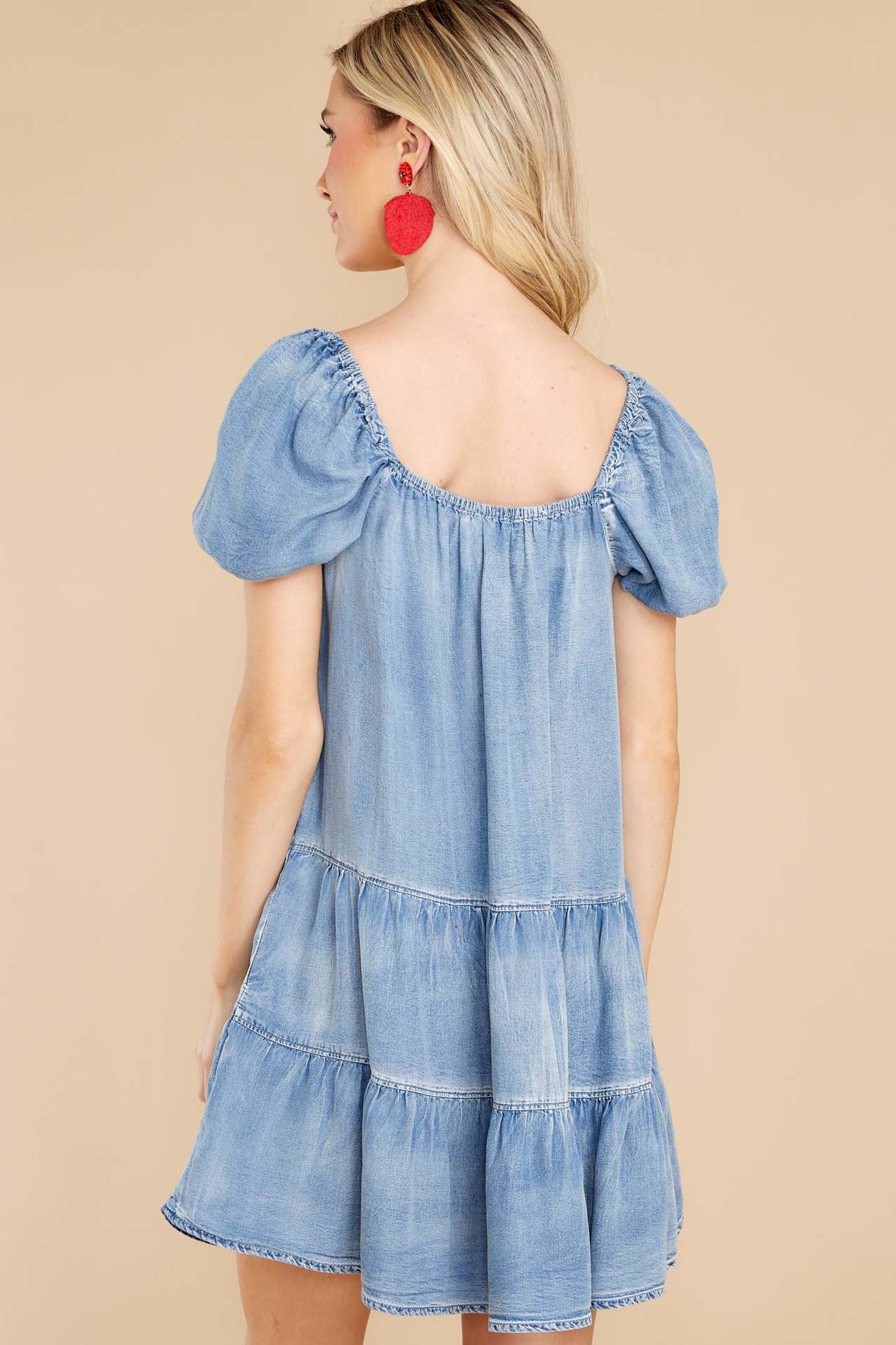 Denim Puff Sleeve Mini Dress Maxct