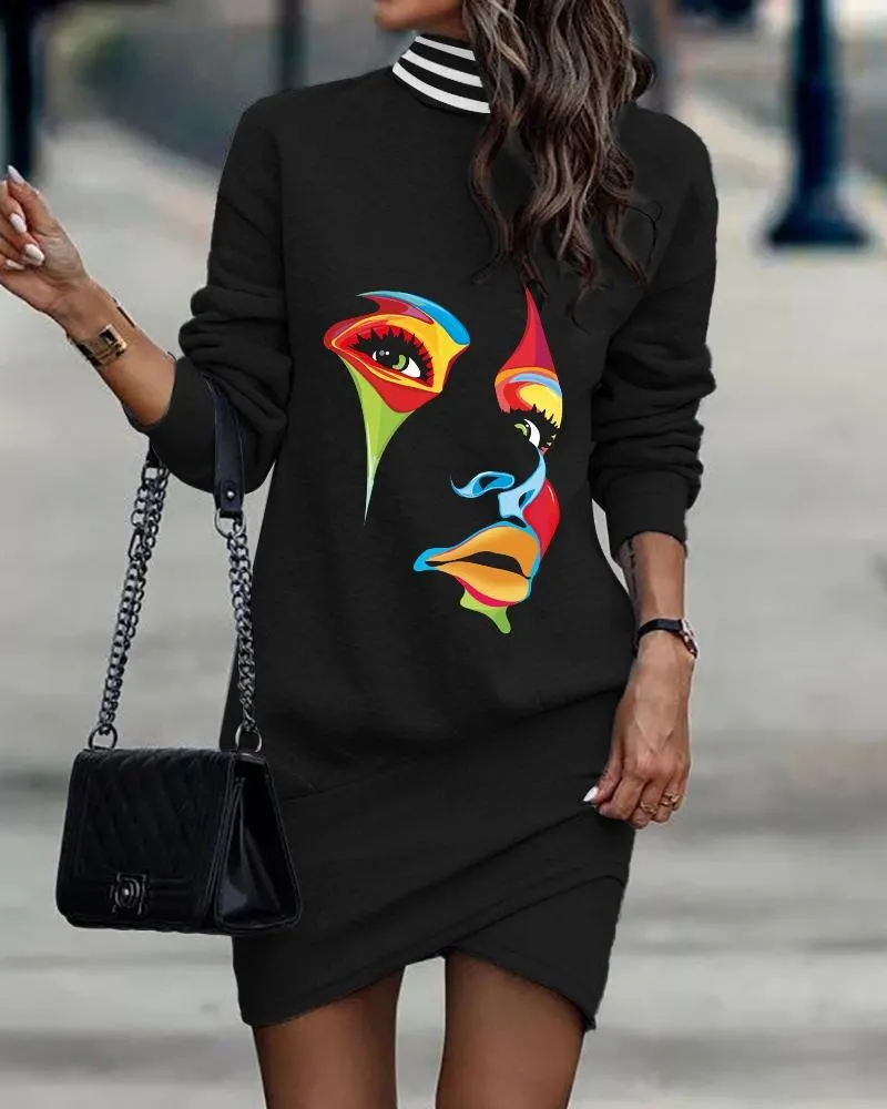 Maxct Independent Station Autumn New Long-Sleeved High-Necked Printed Dress For Women