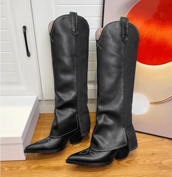 Wide-Shaft Wedge Boots Riding Boots Maxct