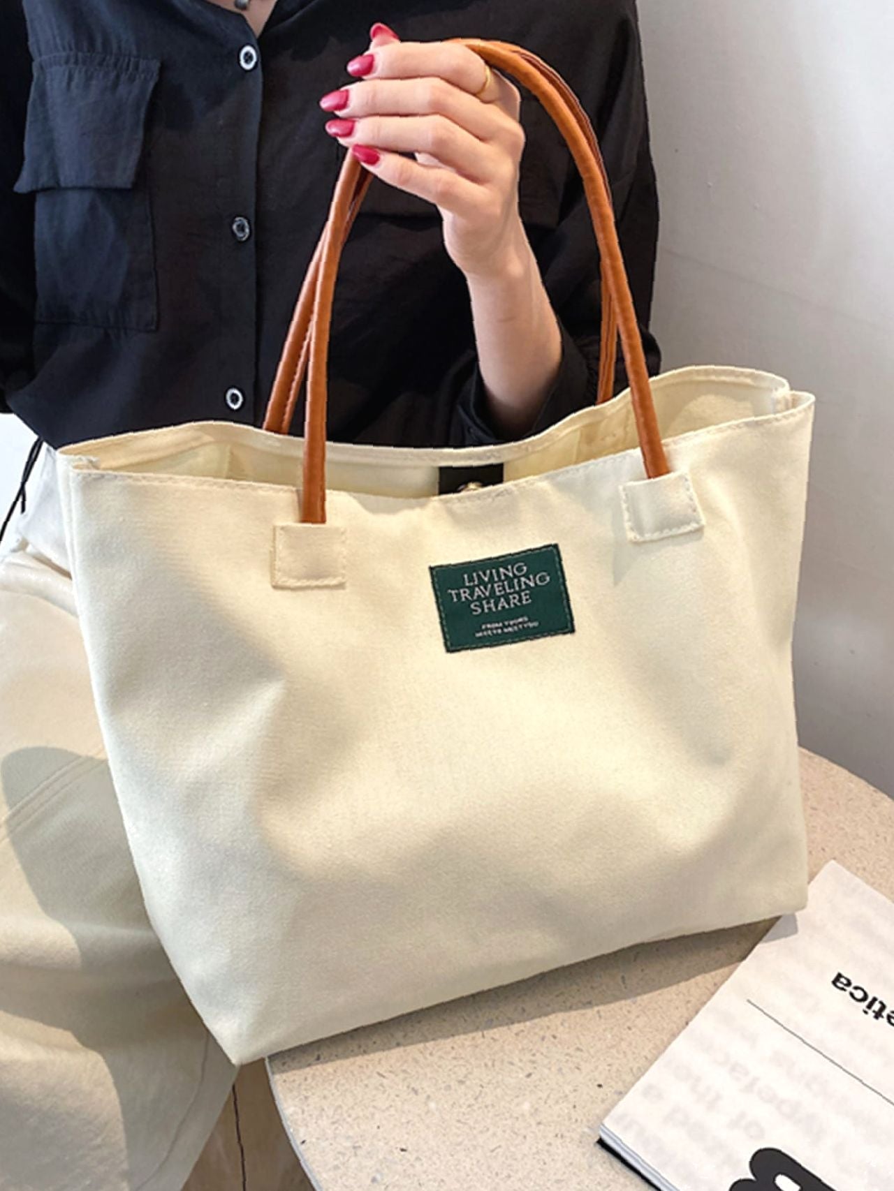 Maxct - Patch Decor Shoulder Tote Bag  - Women Tote Bags