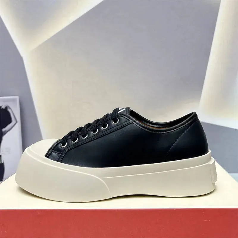 Platform Sneakers - Round Toe Lace-up Leather Comfort Maxct