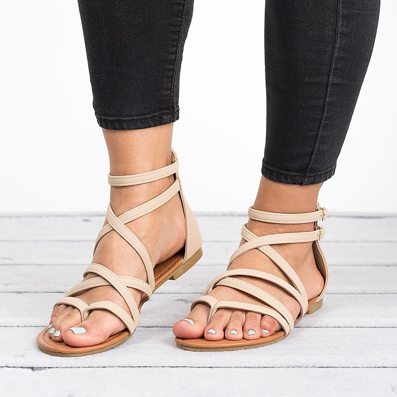 PU Leather Flat Gladiator Sandals Maxct