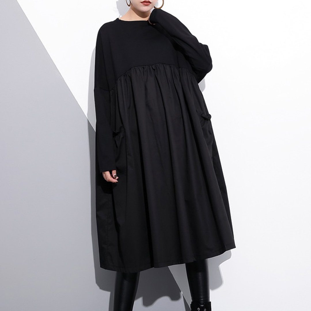 Maxct Solid Color Ruffled Pockets Dresses