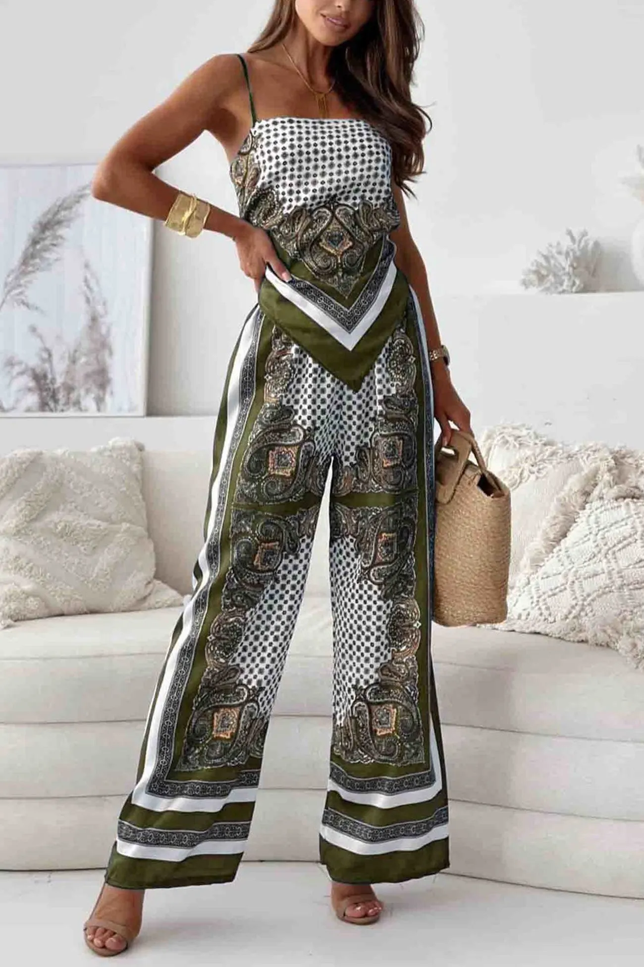 Maxct Printed Tie-back Cami Long Pants Set