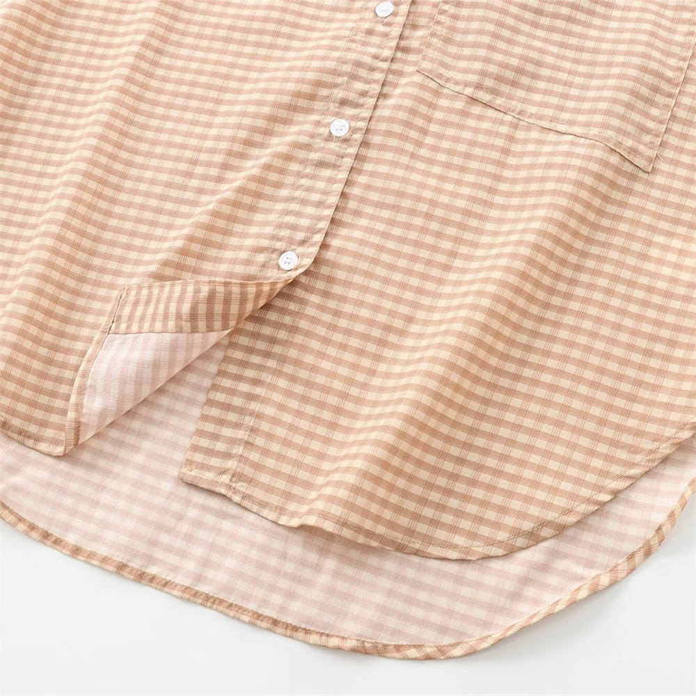 Maxct Autumn New Product Women's Fashion Loose Casual Collar Long Sleeve Pocket Decorative Checkered Shirt
