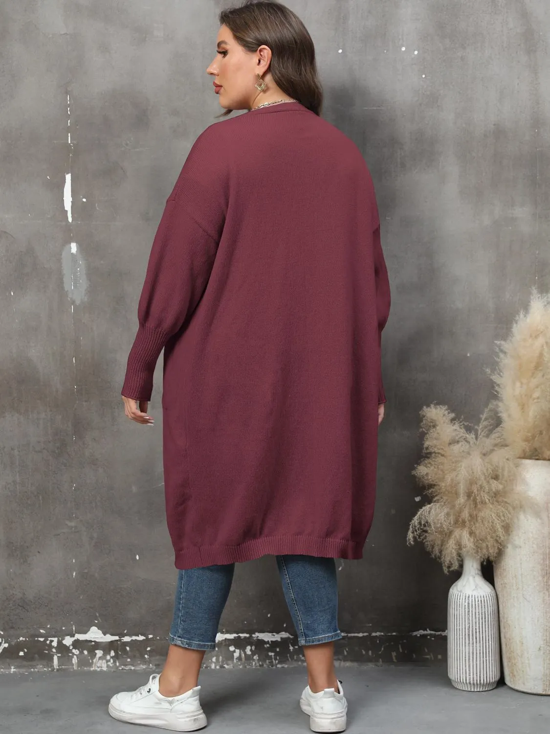 Maxct &Plus Size Long Sleeve Pocketed Cardigan