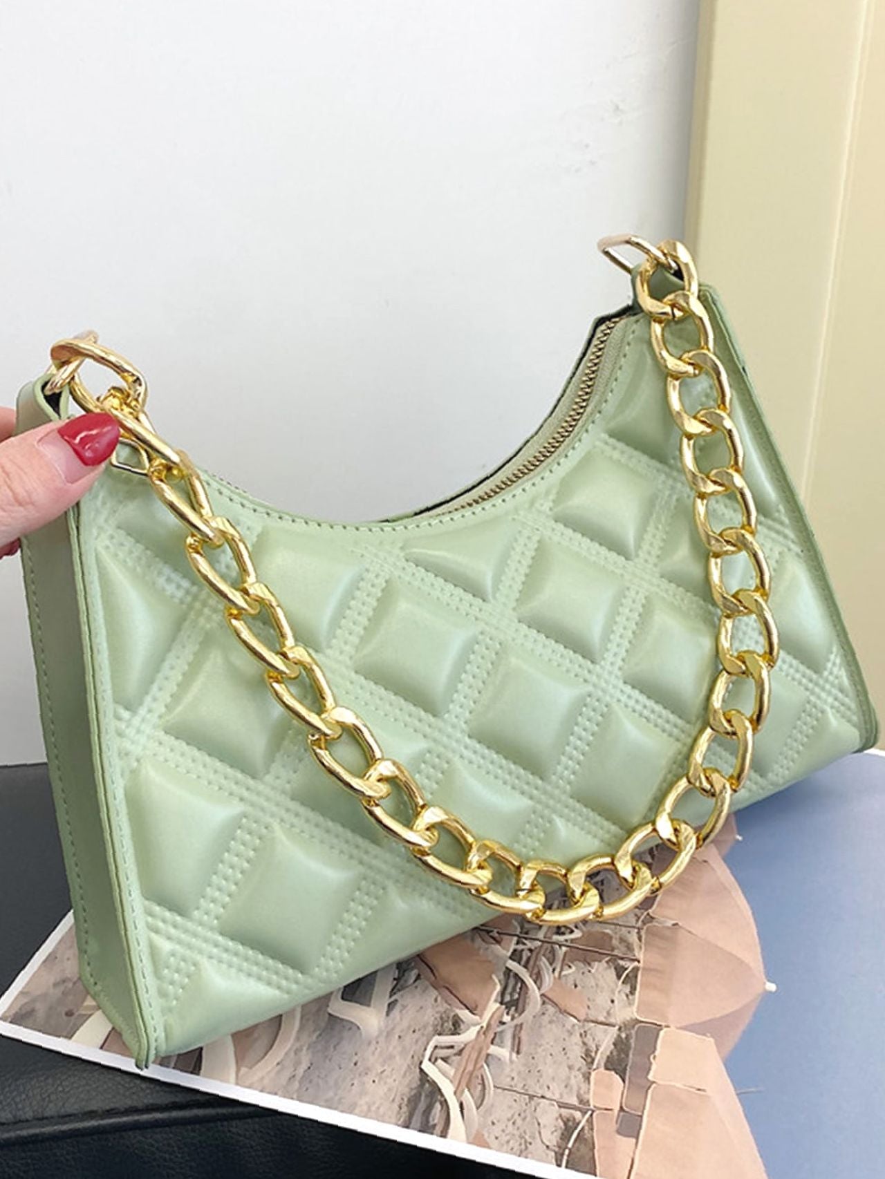 Bag For Love - Quilted Chain Baguette Bag  - Women Maxct Bags