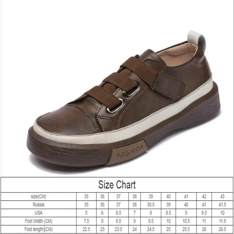 Hook & Loop Leather Sneakers for Women Maxct