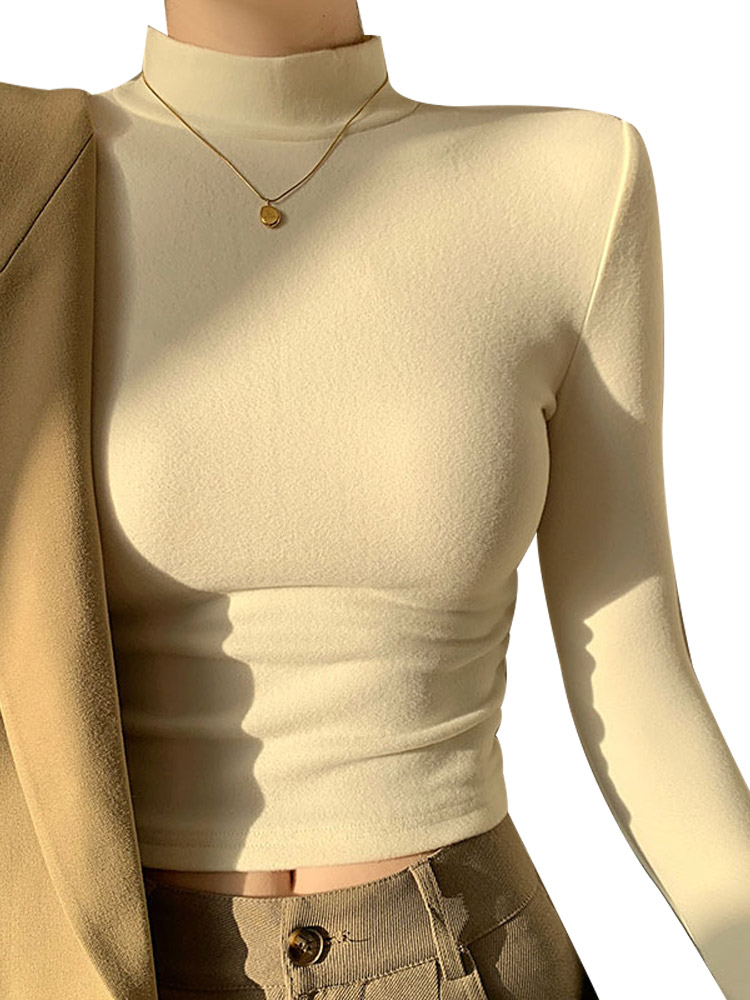 Maxct Double Sided Fleece Turtleneck Base Shirt Women Casual Slim Solid Long Sleeve Knitted Pullovers Lady Autumn Chic Thick Warm Tops