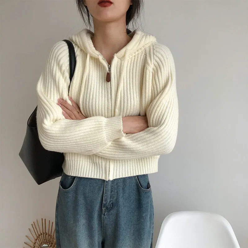 Maxct Vintage Zip Up Knitted Hooded Cardigan